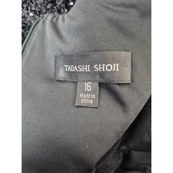 Tadashi Shoji Women's Black Sinnott Chenille Embroidered Gown Dress Size 16 - Picture 6 of 9